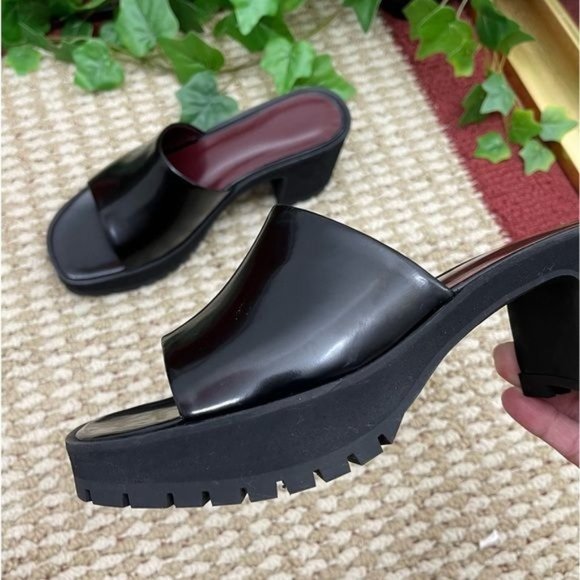 STAUD Amber Leather Slide Platform Sandals in Black RU 38 / US 8 - Picture 6 of 9